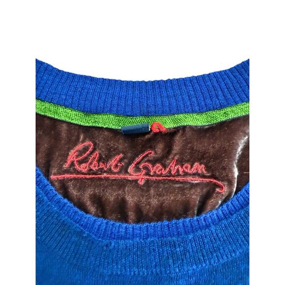 Robert Graham Men's Blue 100% Wool Crew Neck Long Sleeves Sweater Size 2XL - Picture 5 of 6